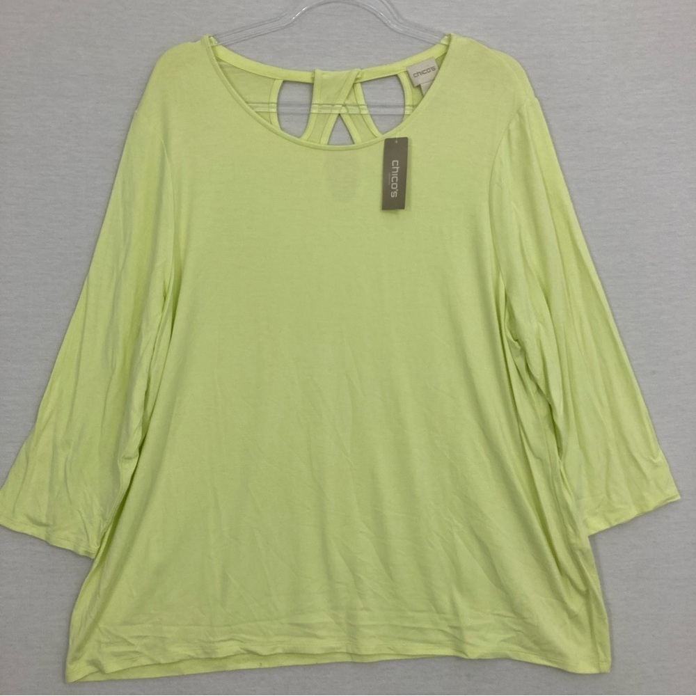 New Chico's Green Soft Slime Ultra Soft Stretch‎ Cut Out Detail Back Top XL/3